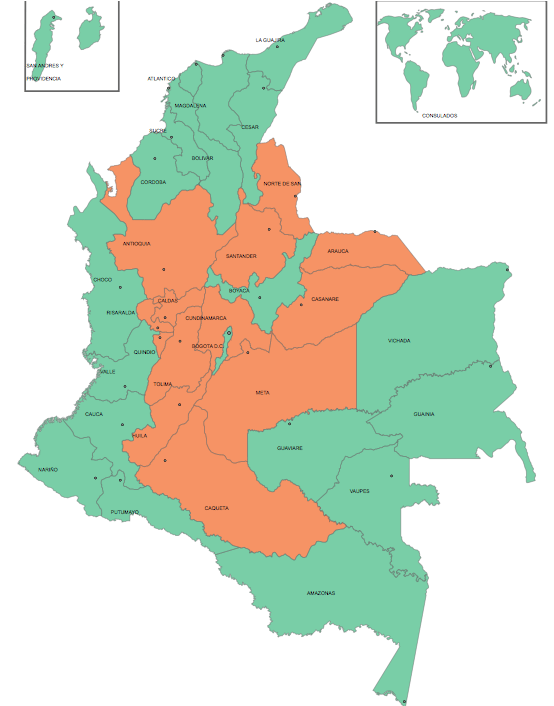Green: departments with a plurality for YES vote. Orange: departments with a plurality for NO vote