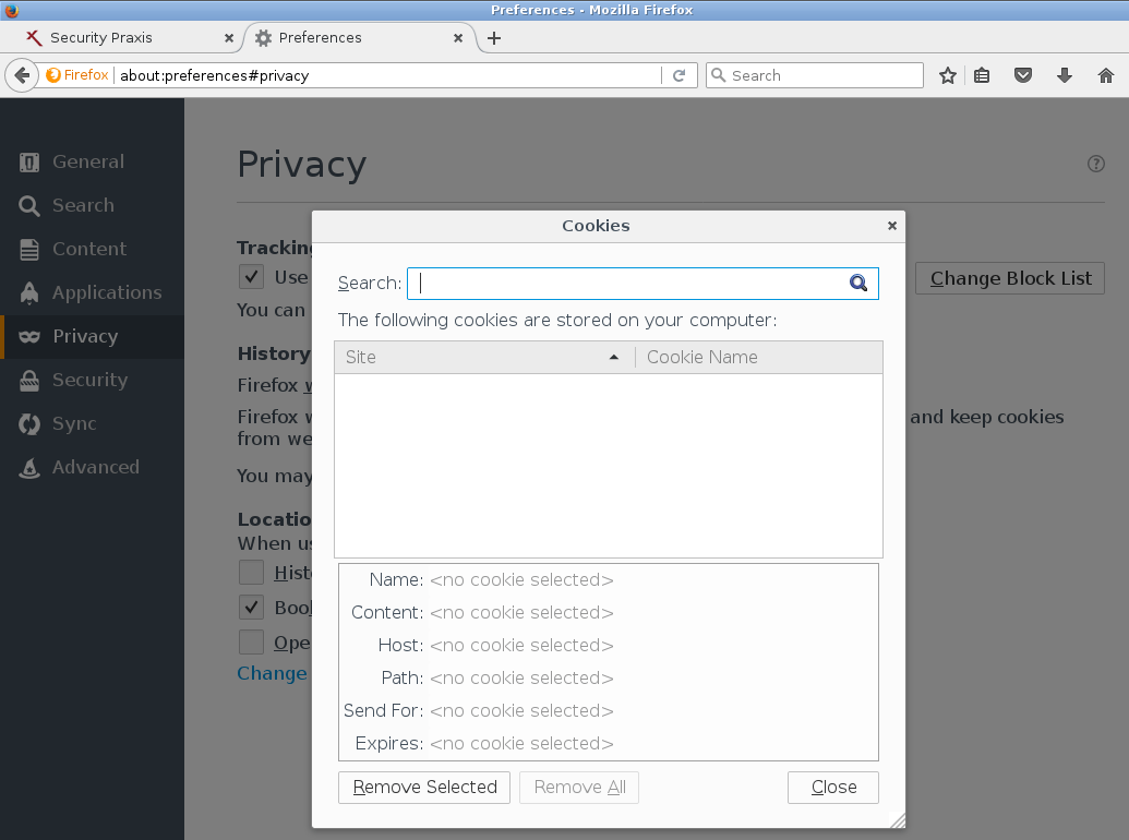 Screen Shot - SecPrax - no cookies